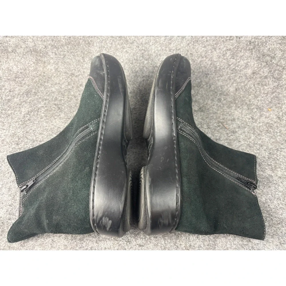 Naot Oyster Ankle Boots Women 39 Black Suede Leather Swirl Stitch Zip Wedge